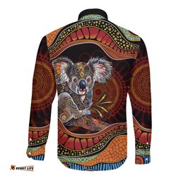 Indigenous Koala Australia Long Sleeve Button Shirt Australian Aboriginal Art Proud LT14