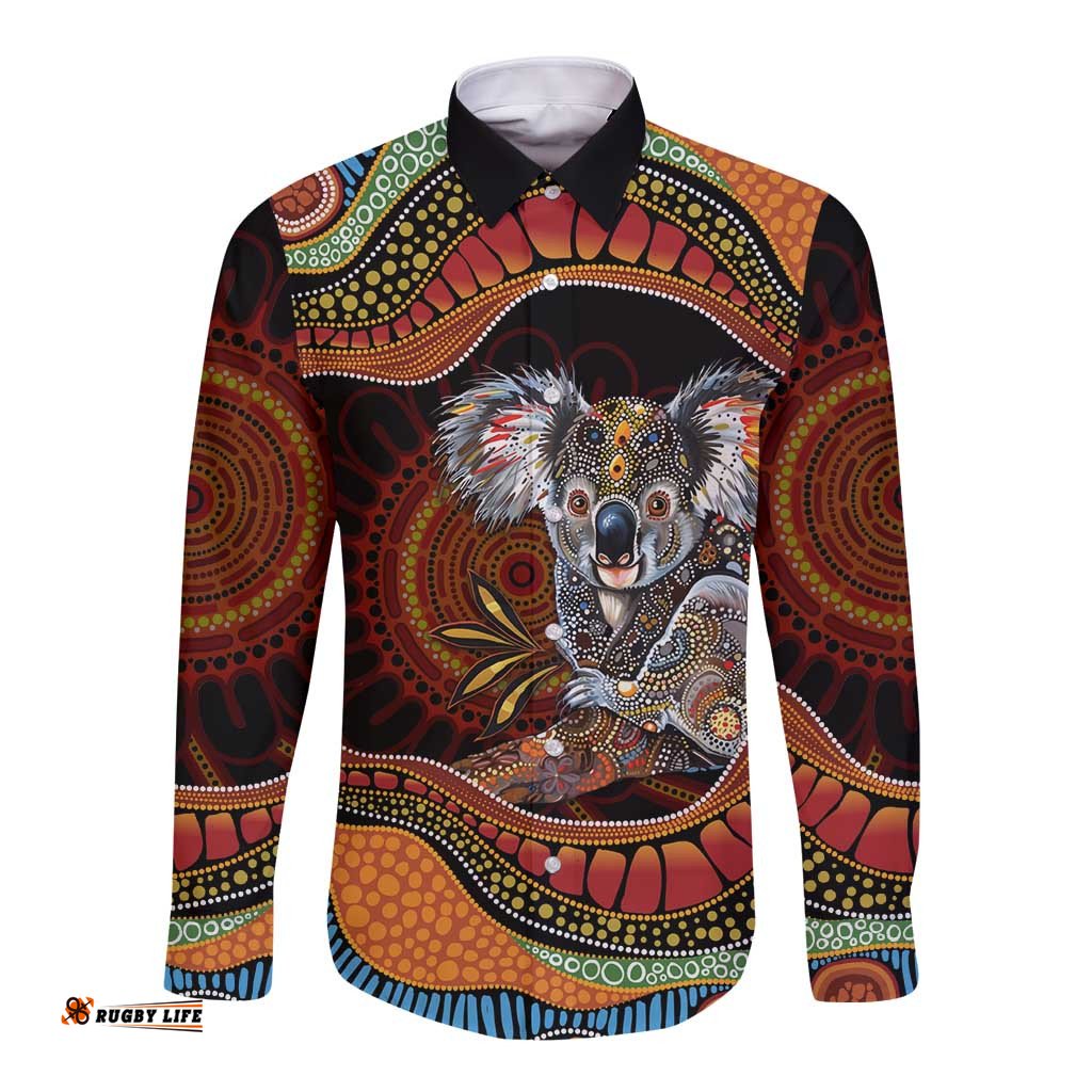 Indigenous Koala Australia Long Sleeve Button Shirt Australian Aboriginal Art Proud LT14