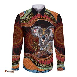 Indigenous Koala Australia Long Sleeve Button Shirt Australian Aboriginal Art Proud LT14