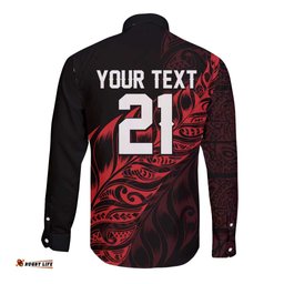 New Zealand Lawn Bowls Custom Long Sleeve Button Shirt Red Maori Warrior Tribal Silver Fern LT9
