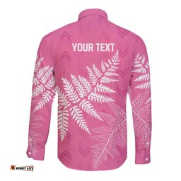 New Zealand Lawn Bowls Breast Cancer Personalized Long Sleeve Button Shirt Wrap-Around Silver Fern LT7
