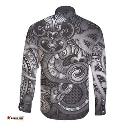 Aotearoa Maori Hei Tiki Long Sleeve Button Shirt Kiwikiwi Kowhaiwhai Puhoro Motif LT9