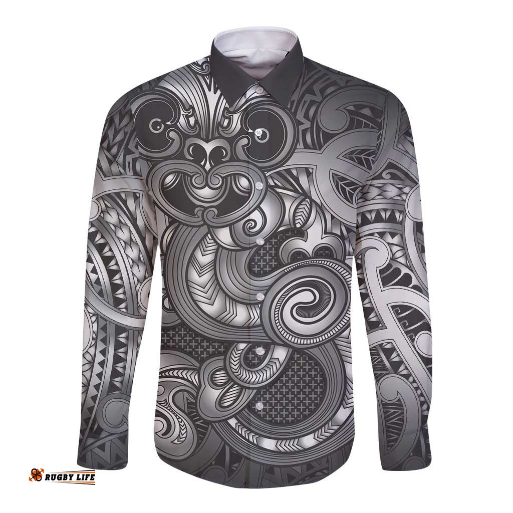 Aotearoa Maori Hei Tiki Long Sleeve Button Shirt Kiwikiwi Kowhaiwhai Puhoro Motif LT9