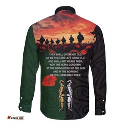 New Zealand and Australia ANZAC Day Long Sleeve Button Shirt Lest We Forget Indigenous and Maori Pattern LT03