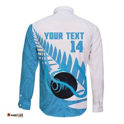 New Zealand Lawn Bowls Prostate Cancer Custom Long Sleeve Button Shirt Aotearoa Maori Silver Fern Blue Ribbon LT14