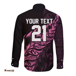 New Zealand Lawn Bowls Custom Long Sleeve Button Shirt Pink Maori Warrior Tribal Silver Fern LT9