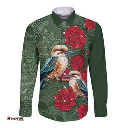 Kokaburra and Waratah Long Sleeve Button Shirt Aboriginal Art LT9