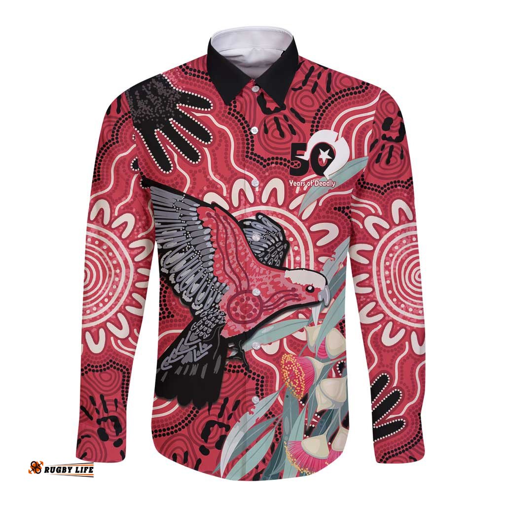 Personalised Australia Galah NAIDOC Week 2026 Long Sleeve Button Shirt 50 Years of Deadly Aboriginal Art LT14