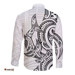 New Zealand Hammerhead Shark Long Sleeve Button Shirt Maori Haehae Mangopare White LT14