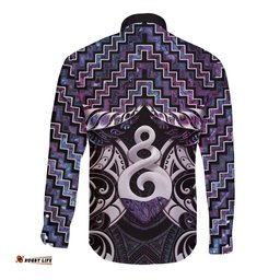 New Zealand Maori Long Sleeve Button Shirt Poutama Pikorua Purple Paua Shell LT05