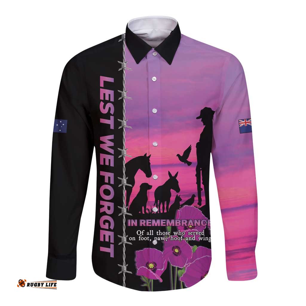 Personalised ANZAC War Animals Long Sleeve Button Shirt Lest We Forget Memorial LT15