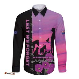 Personalised ANZAC War Animals Long Sleeve Button Shirt Lest We Forget Memorial LT15