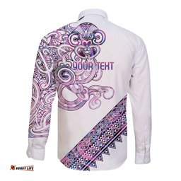 Mawhero Paua shell Kowhaiwhai Taniko Personalised Long Sleeve Button Shirt Taniwha Maori Tribal Style LT9