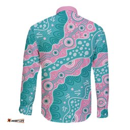 Hereditary Cancer Awareness Australia Indigenous Long Sleeve Button Shirt Pink and Teal LT7