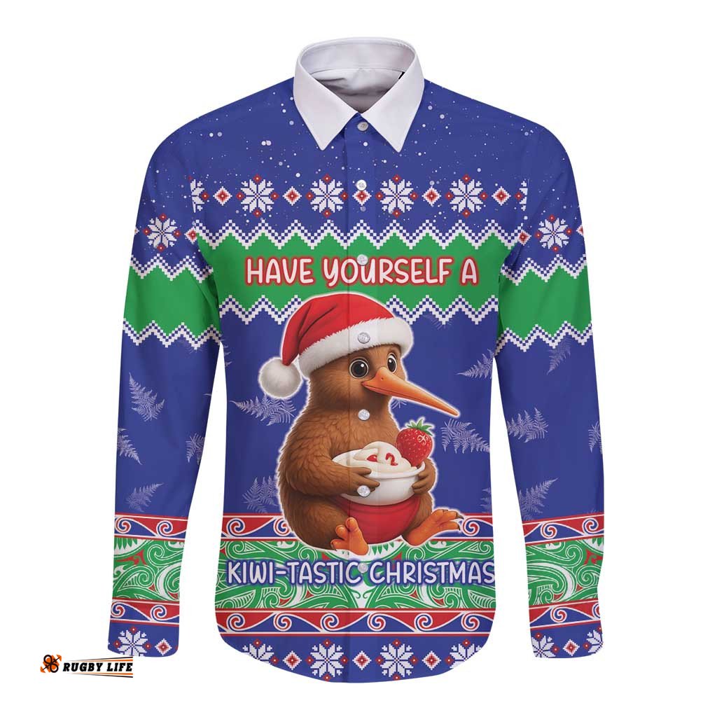 New Zealand Christmas Long Sleeve Button Shirt Have Yourself A Kiwi-tastic Christmas LT05