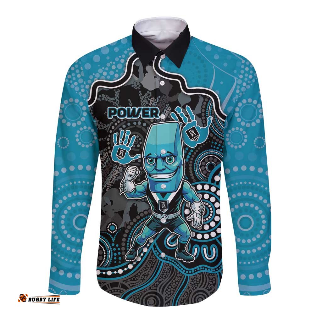 Custom Power Football Long Sleeve Button Shirt Aboriginal Dot Art Pattern DT05