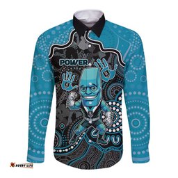 Custom Power Football Long Sleeve Button Shirt Aboriginal Dot Art Pattern DT05