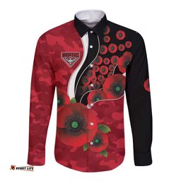Essendon Bombers ANZAC Personalised Long Sleeve Button Shirt Lest We Forget Poppy Camo LT9