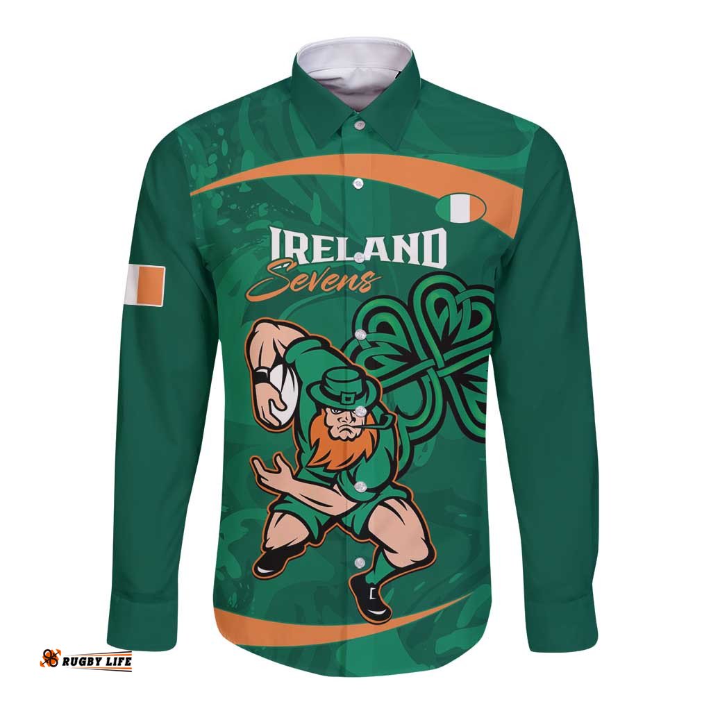 Custom Ireland Rugby Sevens Long Sleeve Button Shirt Go Champions Irish Shamrock LT14