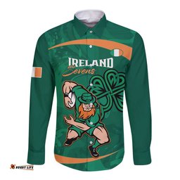 Custom Ireland Rugby Sevens Long Sleeve Button Shirt Go Champions Irish Shamrock LT14