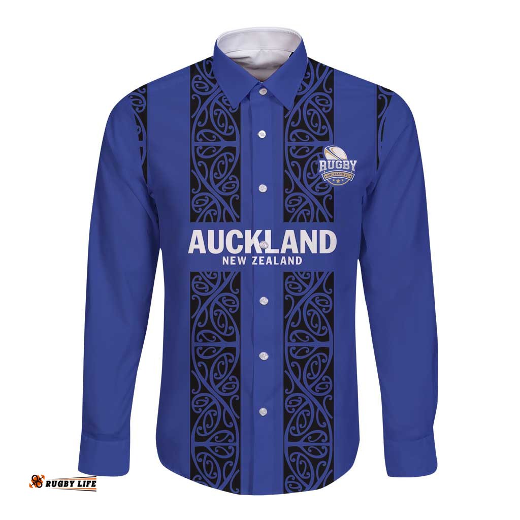 Custom Oceania Football NZ Auckland Long Sleeve Button Shirt Maori Tribal Pattern LT9