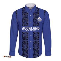 Custom Oceania Football NZ Auckland Long Sleeve Button Shirt Maori Tribal Pattern LT9