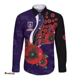 Fremantle Dockers ANZAC Personalised Long Sleeve Button Shirt Lest We Forget Poppy Camo LT9