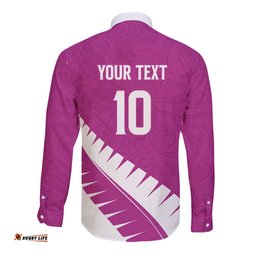 Custom New Zealand Cricket Long Sleeve Button Shirt Kiwi Birds Haka Dance Pink Fern Sporty Style LT03