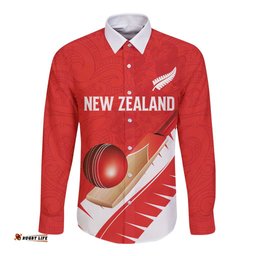 Custom New Zealand Cricket Long Sleeve Button Shirt Kiwi Birds Haka Dance Red Fern Sporty Style LT03