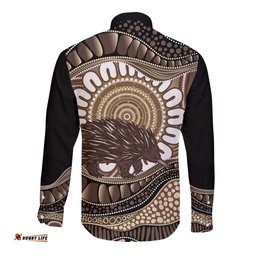 Indigenous Echidna Australia Long Sleeve Button Shirt Australian Aboriginal Art Proud LT14