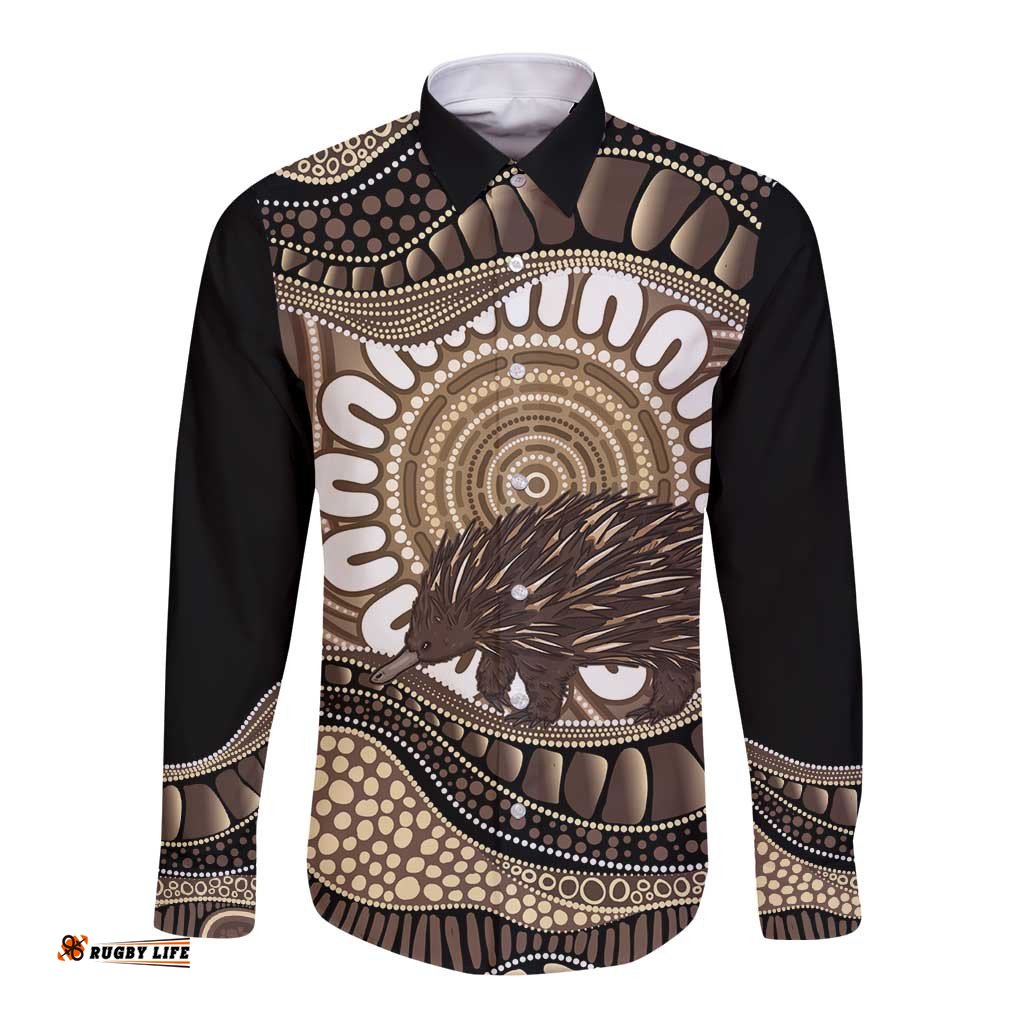 Indigenous Echidna Australia Long Sleeve Button Shirt Australian Aboriginal Art Proud LT14