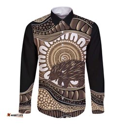 Indigenous Echidna Australia Long Sleeve Button Shirt Australian Aboriginal Art Proud LT14