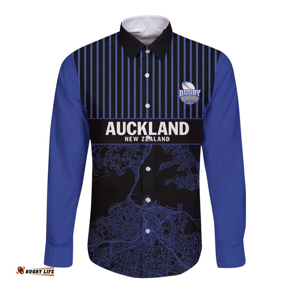Custom Oceania Football NZ Auckland Long Sleeve Button Shirt Minimal City Map Style LT9