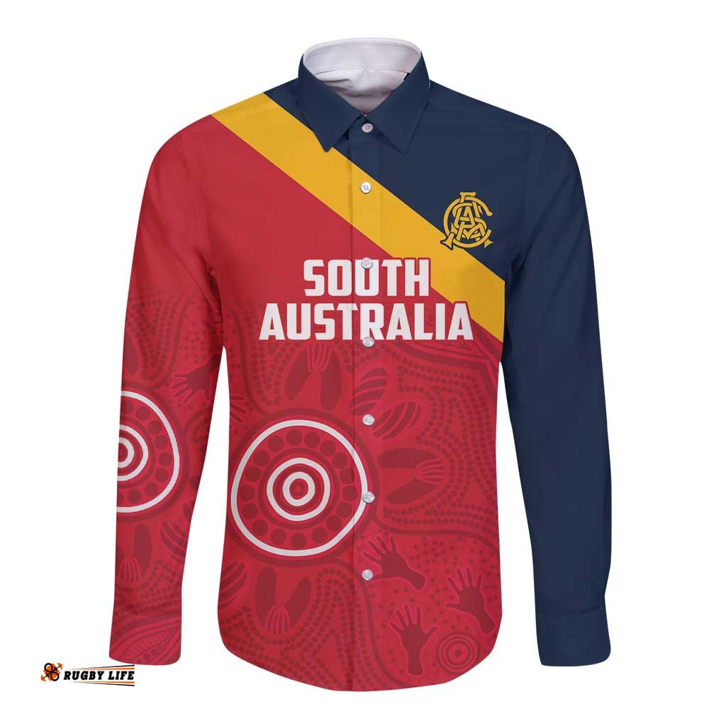Custom South Australia Cricket Long Sleeve Button Shirt Go Champions - Aboriginal Art LT14