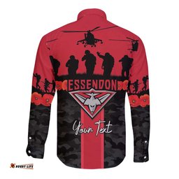 Personalised Essendon Football ANZAC Day Long Sleeve Button Shirt Bombers Poppy Lest We Forget LT14