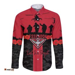 Personalised Essendon Football ANZAC Day Long Sleeve Button Shirt Bombers Poppy Lest We Forget LT14
