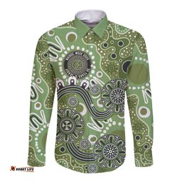 Personalised NAIDOC Week 50 Years Deadly Always Long Sleeve Button Shirt Green Aboriginal Artwork Dot Painting LT9