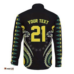 Custom Rugby Cook Islands Avaiki Long Sleeve Button Shirt Black Kuki Airani Tribal Maori Inspired LT9