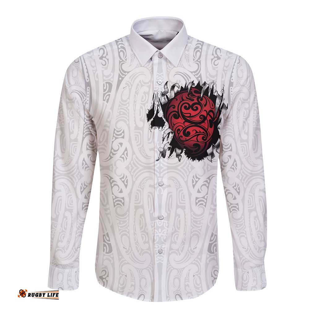 New Zealand Maori Heart Tribal Personalised Long Sleeve Button Shirt Polynesian Patterns LT9