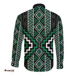 Jade Tukutuku Pattern Aotearoa Long Sleeve Button Shirt Niho Taniwha and Puhoro Motifs LT7