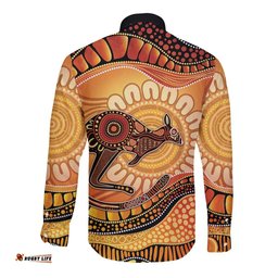 Indigenous Kangaroo Australia Long Sleeve Button Shirt Australian Aboriginal Art Proud LT14