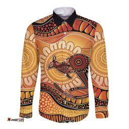 Indigenous Kangaroo Australia Long Sleeve Button Shirt Australian Aboriginal Art Proud LT14