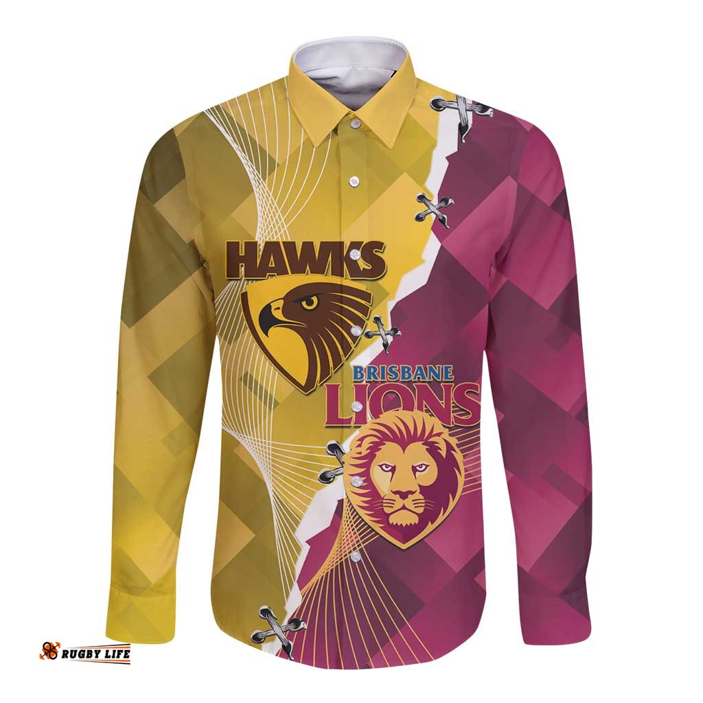 Personalised Hawks and Lions Inspired Long Sleeve Button Shirt Dynamic Style LT14
