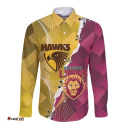 Personalised Hawks and Lions Inspired Long Sleeve Button Shirt Dynamic Style LT14