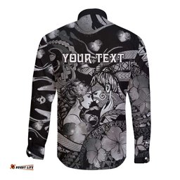 Personalised Maori Romantic Valentine Long Sleeve Button Shirt The Hongi Kiss Black Galaxy DT05