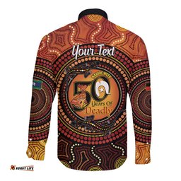 NAIDOC Week 2026 Personalised Long Sleeve Button Shirt 50 Years of Deadly Lizard Kangaroo Aboriginal Art LT14
