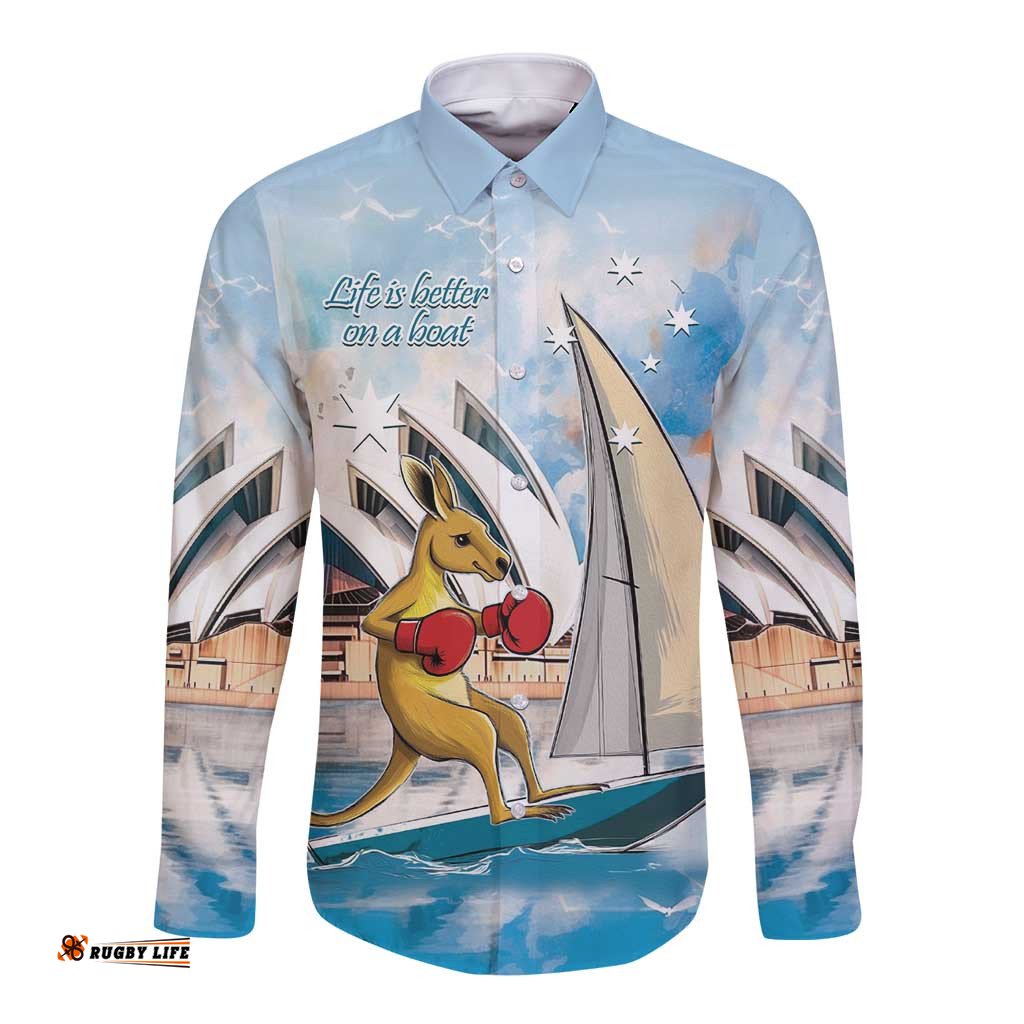 Personalised Australia Sailing Long Sleeve Button Shirt Life Is Better On A Boat LT14