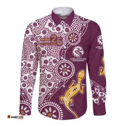 Manly Warringah Sea Eagles NAIDOC Week 2026 Long Sleeve Button Shirt Aboriginal Lizard Dot Painting - 50 Years of Deadly TS04