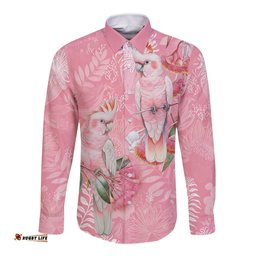 Personalised Galah Cockatoo Eucalyptus Flowers Long Sleeve Button Shirt Australian Breast Cancer Spirit LT9