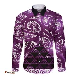 Matariki New Zealand Long Sleeve Button Shirt NZ Niho Taniwha Maori New Year Purple Galaxy LT14